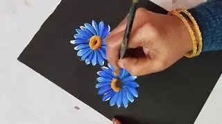 Blue Flowers Painting ||#One Stroke Easy Flowers Painting ||Beginners Painting