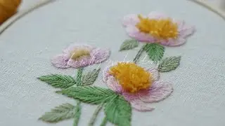 프랑스자수 작약꽃 🌸 peony Hand Embroidery 롱앤숏. 스미르나 스티치. 마음편안한 영상. 힐링. 바느질 ASMR