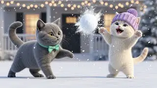 Baby Cats Playing in the Snow and Mama Cat Baking Apple Pie in the Cozy Home 🥧❄️