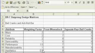 Engineering Design Selection Table