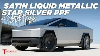 Cybertruck, обтянутый пленкой Inozetek Satin Liquid Metallic Star Silver PPF, с 24-дюймовыми дисками CTM Monoblock