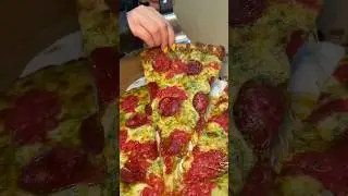 The PESTO PEPPERONI PIZZA from Nuovo York Pizza in NYC&rsquo;s East Village!! 🍕🔥🤤 #DEVOURPOWER