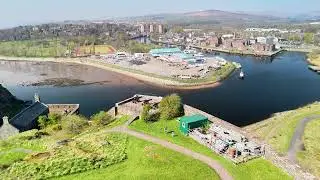 Drone footage of Dumbarton Castle in Scotland