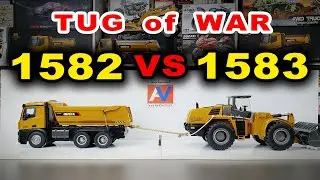 RC Tug of War  - HUINA 1582 vs HUINA 1583 | RC Dump Truck and RC loader Power Challenge