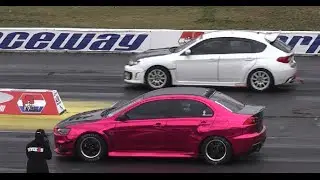 MITSUBISHI EVO vs SUBARU STI /WRX AND A FEW AMERICAN MUSCLE CARS WHOOPING ASS!