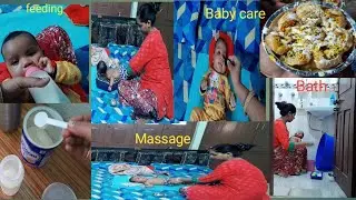 Morning Routine of 2 Month Baby Girl Baby Massage, Bath, Skincare