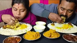 SPICY CHICKEN CURRY , VEG DAL , BRINJAL FRY , TOMETO CHATNI , RICE , FRIED RICE EATING CHALLENGE