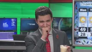 WDRB Meteorologist Bryce Jones takes a big sip of a new holiday concoction