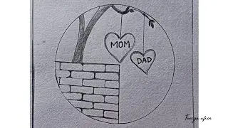 Circle mom and dad drawing easy।। circle scenery drawing ideas।। easy parents drawing for beginner