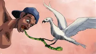 Conte Africain:  Le villageois, le serpent et l'oiseau Blanc