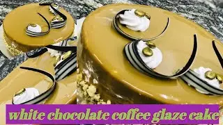 Coffee Chocolate Cake Cover with white Chocolate coffee  mirror glaze| ලෙසියෙන් කොෆී කෙක් එකක් හදමු