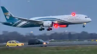LATE NIGHT LANDING BOEING 787 OMAN AIR MUSCAT TO AMSTERDAM LANDING SCHIPHOL AIRPORT A4OSJ AVIATION