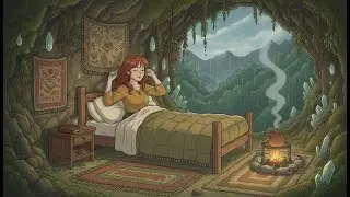 A Peaceful Night in a Hidden Forest Cave | Rain Sounds & Warm Light | Ghibli Style