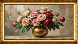 Mixed Rose Bouquet | Gold Frame Floral TV Art | 4K Luxury Vase Screensaver | Elegant Flower Video