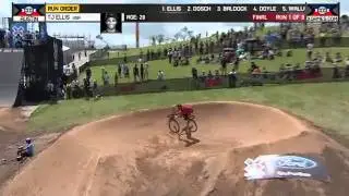 T J  Ellis scores a 82 00 in run 1 in the BMX Dirt final at X Games Austin 2014