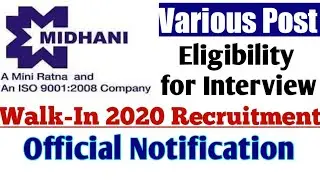 midhani recruitment 2020|Apprentice Vacancy 2020|Notification|Eligibility|No Fees|Walk in Interview