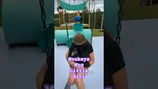 Sweet monkeys hug little girl🐒❤️ #shorts #monkeys #cute