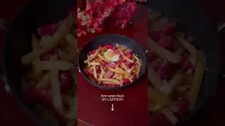 a MUST-TRY #ramen #hack: buldak ramen 🍜, fries 🍟, hot cheetos 🔥, runny egg 🍳 , cheese 🧀