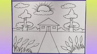 Beautiful Scenery Drawing For Beginner//Easy Step By Step/Easy Scenery Drawing 😀😀😀😌