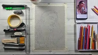 Realistic Portrait Outline Process | 1:44 Min Art Timelapse | Toned Grey Paper