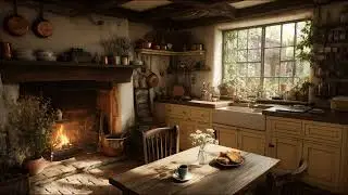 Hearth & Home ☕ Cozy Cottage Kitchen Ambience with Fireplace | 9 Hours 🔥 Relaxing Home Scene | 4K