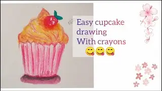 Easy cupcake drawing with oil pastels | Cupcake drawing tutorial with crayons