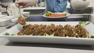 Taco-stuffed zucchini boats with pico de gallo | Seasonal Servings