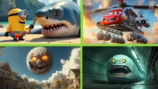 Minions Monster Shark-McQueen Helicopter-Lunar Moon Part 2-Thomas train Eater-Tiles Hop EDM Rush