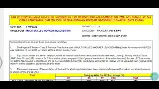 💥BRO GREF BORDER ROAD ORGINATION MSW result out 2025|| Multi skilled worker result out