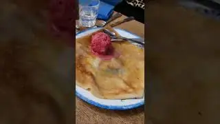 Paris Authentic French Crepe With Fire- Witness Fire Burning On The Plate