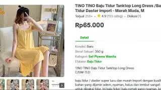 INO TINO Baju Tidur Tanktop Long Dress Baju Tidur Daster Import   Merah Muda, M