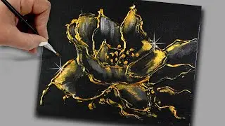 How to Paint a Gold Flower | Acrylic & Glue Gun 3D Art | Abstract Textured Painting
