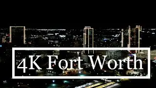 Downtown Fort Worth Texas at night - 4K Aerial video with techno music - Drone North Texas High Def
