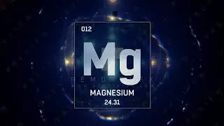 Magnesium as Element 12 of the Periodic Table. Screen graphic on red background in English Language.