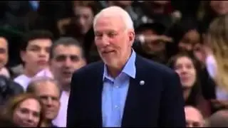 Gregg Popovich & Tim Duncan laughing at a Mavs player talking trash down 20.