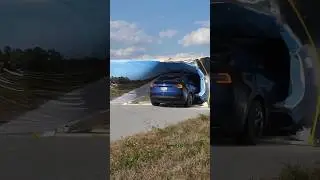 Tesla crashes into Wile E. Coyote wall #experiment #tesla #crash