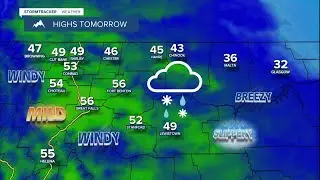 Mild and windy with scattered rain/snow on Wednesday