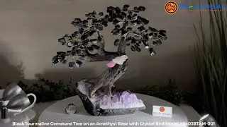 Model# 6403BTAM-001 Special Black Tourmaline Gemstone Tree,Amethyst Base Crystal Bird BrazilGems.com