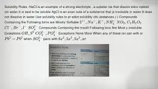 Solubility Rules -NaCl is an example of a strong electrolyte , a substar ice that dissolv edco nplet