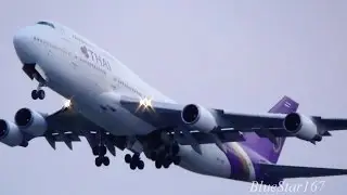 Sunset - Thai Airways International Boeing 747-400 (HS-TGO) takeoff from KIX/RJBB RWY 06R