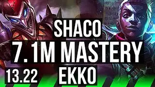 SHACO vs EKKO (JNG) | 7.1M mastery, 1600+ games, Comeback, Godlike | EUW Master | 13.22