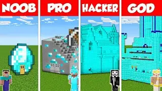 Minecraft Battle: NOOB vs PRO vs HACKER vs GOD: DIAMOND HOUSE BASE BUILD CHALLENGE / Animation
