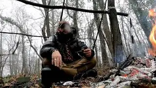 Bushcraft lean-to shelter -winter day on the mountain,coffee & pipe smoking