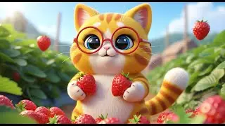 Cute Cat Helps Harvest Strawberries on the Farm