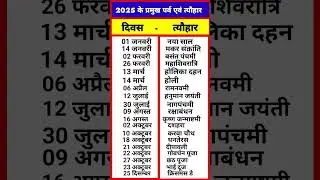 2025 Festival list | 2025 ke pramukh tyohar | 2025
