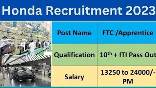 Honda Car ITI Jobs Recruitment | ITI Jobs Campus Placement 2023 | Honda ITI Vacancy #hondacar #job
