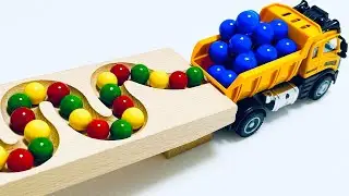 Marble run race asmr ♪ murmelbahn haba slope & colorful rotating rail & working car dump truck