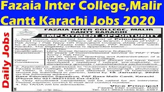 Fazaia Inter College Malir Cantt Karachi Jobs 2020