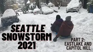 Seattle SNOWSTORM 2021 Part 2- Snow in Eastlake, Capitol Hill, Howe Street Steps, and sledding!