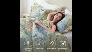 NEWLAKE Quilt Set King Size, 100% Cotton Patchwork Green Bohemian Quilt Sets